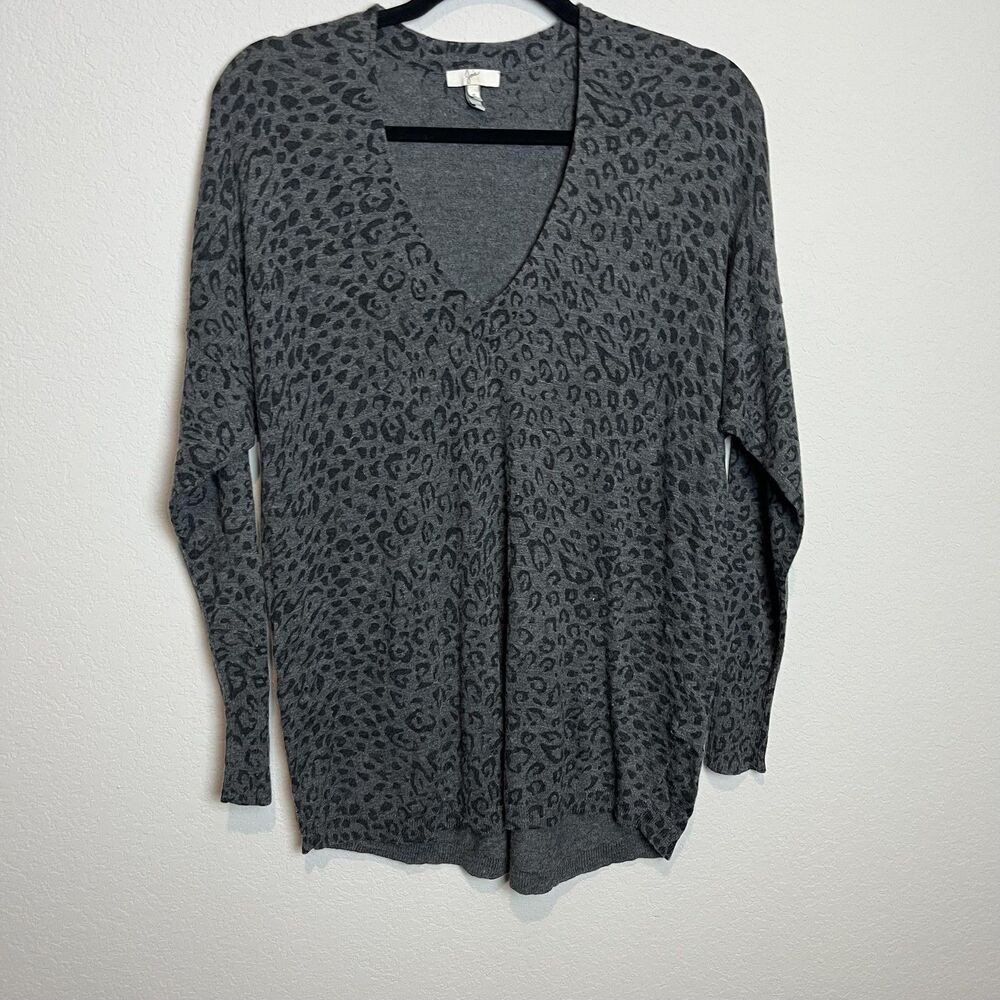 Joie Sweater Womens Small Gray Leopard V Neck Tunic Long‎ Sleeve Knit Relaxed